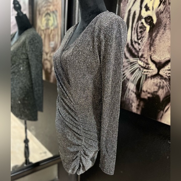 💕🖤NWT- BETSEY JOHNSON GORGEOUS METALLIC NIT FAUX WRAP DRESS SZ S💕🖤 - Picture 7 of 11